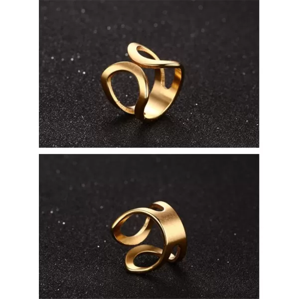 Minimalist Butterfly Open Ring for Women Girls Stainless Steel Statement Expandable Double Wave Band Thumb Finger Best Friend Rings Comfort Fit Tarnish Resistan Fashion Jewelry Size 8Gold