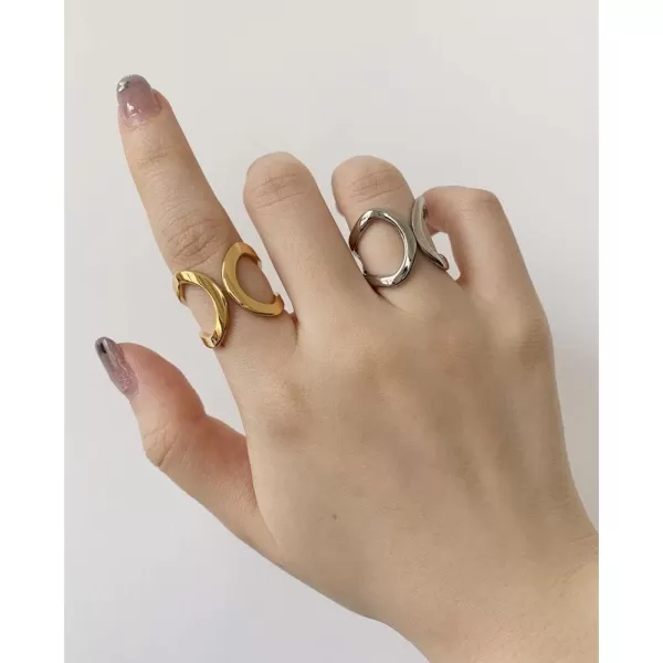 Minimalist Butterfly Open Ring for Women Girls Stainless Steel Statement Expandable Double Wave Band Thumb Finger Best Friend Rings Comfort Fit Tarnish Resistan Fashion Jewelry Size 8Silver