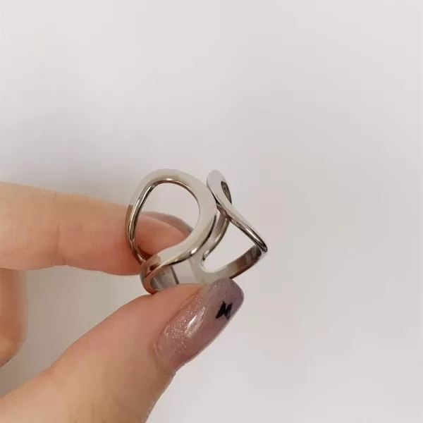 Minimalist Butterfly Open Ring for Women Girls Stainless Steel Statement Expandable Double Wave Band Thumb Finger Best Friend Rings Comfort Fit Tarnish Resistan Fashion Jewelry Size 8Silver