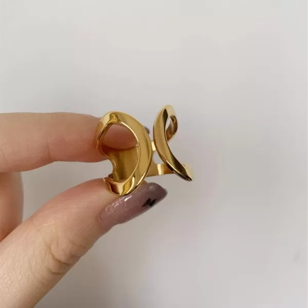 Minimalist Butterfly Open Ring for Women Girls Stainless Steel Statement Expandable Double Wave Band Thumb Finger Best Friend Rings Comfort Fit Tarnish Resistan Fashion Jewelry Size 8Gold