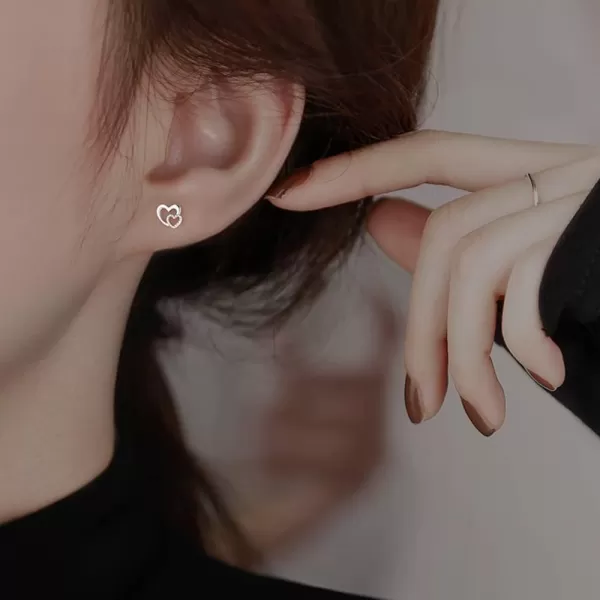 Minimalist Closer Hearts Sterling Silver Earrings for Women Girls Tiny Small Hollow Love Hearted Stud Cartilage Tragus Post Pin Hypoallergenic Pierced Ear Jewelry Birthday Holiday Valentine GiftsSilver