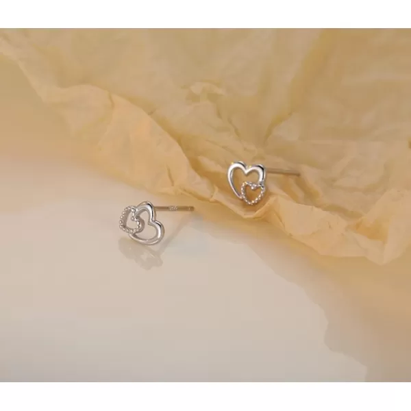 Minimalist Closer Hearts Sterling Silver Earrings for Women Girls Tiny Small Hollow Love Hearted Stud Cartilage Tragus Post Pin Hypoallergenic Pierced Ear Jewelry Birthday Holiday Valentine GiftsSilver