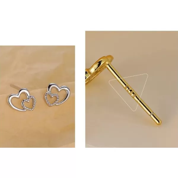 Minimalist Closer Hearts Sterling Silver Earrings for Women Girls Tiny Small Hollow Love Hearted Stud Cartilage Tragus Post Pin Hypoallergenic Pierced Ear Jewelry Birthday Holiday Valentine GiftsSilver
