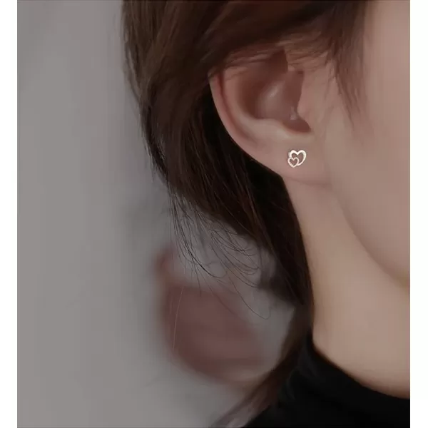 Minimalist Closer Hearts Sterling Silver Earrings for Women Girls Tiny Small Hollow Love Hearted Stud Cartilage Tragus Post Pin Hypoallergenic Pierced Ear Jewelry Birthday Holiday Valentine GiftsSilver