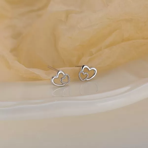 Minimalist Closer Hearts Sterling Silver Earrings for Women Girls Tiny Small Hollow Love Hearted Stud Cartilage Tragus Post Pin Hypoallergenic Pierced Ear Jewelry Birthday Holiday Valentine GiftsSilver