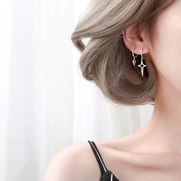 Minimalist Cross Hollow Star Dangle Drop Small Hoop Earrings for Women Girls Men 925 Sterling Silver Charms Huggie Constellation Tiny Star Cartilage Studs Earring Pierced Ear Filigree Crucifix Jewelrysilver