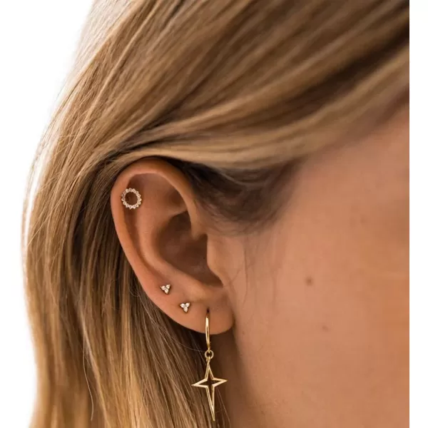Minimalist Cross Hollow Star Dangle Drop Small Hoop Earrings for Women Girls Men 925 Sterling Silver Charms Huggie Constellation Tiny Star Cartilage Studs Earring Pierced Ear Filigree Crucifix Jewelrygold plated