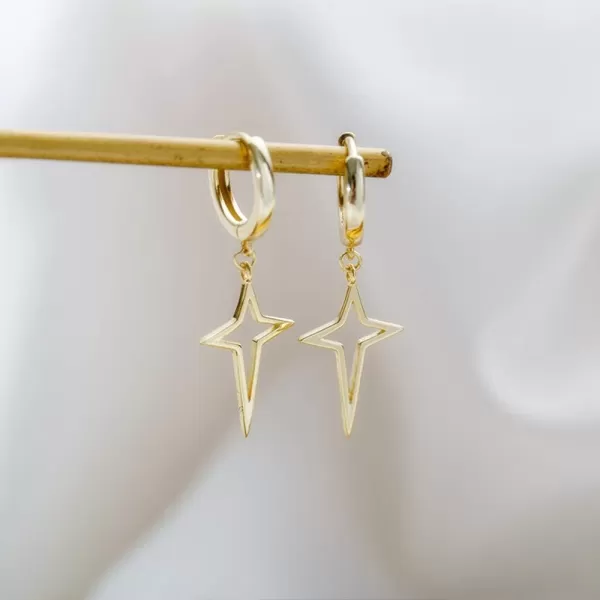 Minimalist Cross Hollow Star Dangle Drop Small Hoop Earrings for Women Girls Men 925 Sterling Silver Charms Huggie Constellation Tiny Star Cartilage Studs Earring Pierced Ear Filigree Crucifix Jewelrygold plated