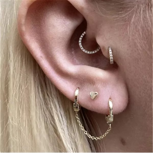 Minimalist Double Hoop Earrings for Women Girls Men Sterling Silver Pair Small Hoops Dangle Chain Drop Dangle Cartilage Second Hole Fashion Personalized Punk Jewelry 1 PieceGold