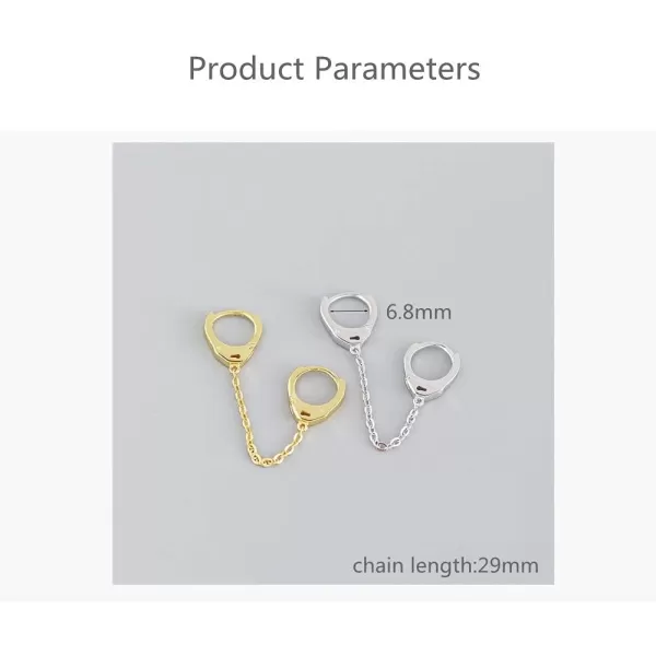 Minimalist Double Hoop Earrings for Women Girls Men Sterling Silver Pair Small Hoops Dangle Chain Drop Dangle Cartilage Second Hole Fashion Personalized Punk Jewelry 1 PieceGold