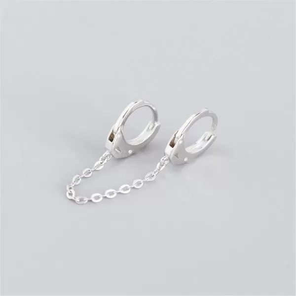 Minimalist Double Hoop Earrings for Women Girls Men Sterling Silver Pair Small Hoops Dangle Chain Drop Dangle Cartilage Second Hole Fashion Personalized Punk Jewelry 1 PieceSilver