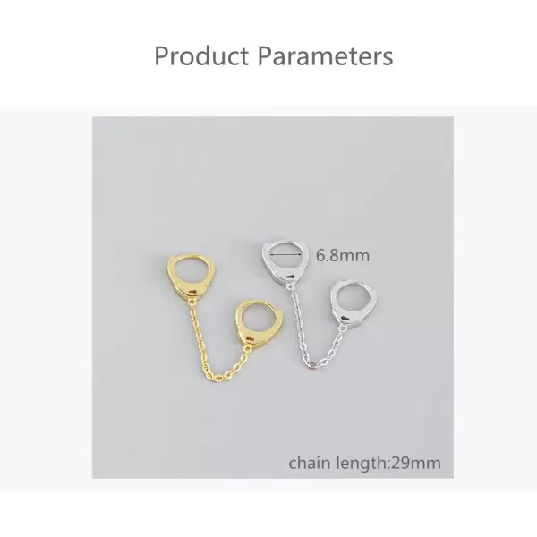 Minimalist Double Hoop Earrings for Women Girls Men Sterling Silver Pair Small Hoops Dangle Chain Drop Dangle Cartilage Second Hole Fashion Personalized Punk Jewelry 1 PieceSilver