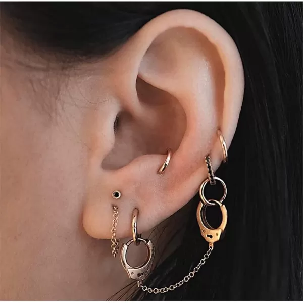 Minimalist Double Hoop Earrings for Women Girls Men Sterling Silver Pair Small Hoops Dangle Chain Drop Dangle Cartilage Second Hole Fashion Personalized Punk Jewelry 1 PieceGold