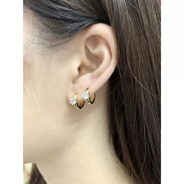Minimalist Huggie Hoop Earrings for Women Teen Girls 925 Sterling Silver Cubic Zirconia Small Hoop Tiny Cartilage 14K Gold Plated Jewelry Dainty CZ GiftsGold
