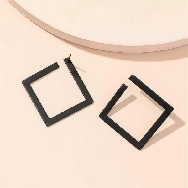Minimalist Rectangle Dangle Stud Earrings for Women Girls Geometric Big Square Charms Drop Dangling Fashion Lightweight Y2K Party Jewelry GiftsBlack