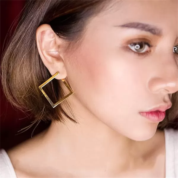 Minimalist Rectangle Dangle Stud Earrings for Women Girls Geometric Big Square Charms Drop Dangling Fashion Lightweight Y2K Party Jewelry GiftsGold