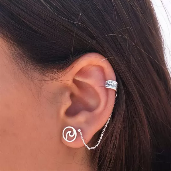Minimalist Round Ocean Wave Tiny Stud Earrings for Women Girls Men Sterling Silver Simple Small Studs Tragus Post Hypoallergenic Holiday Sea Beach Jewelry Gifts for Surfer LoverSilver