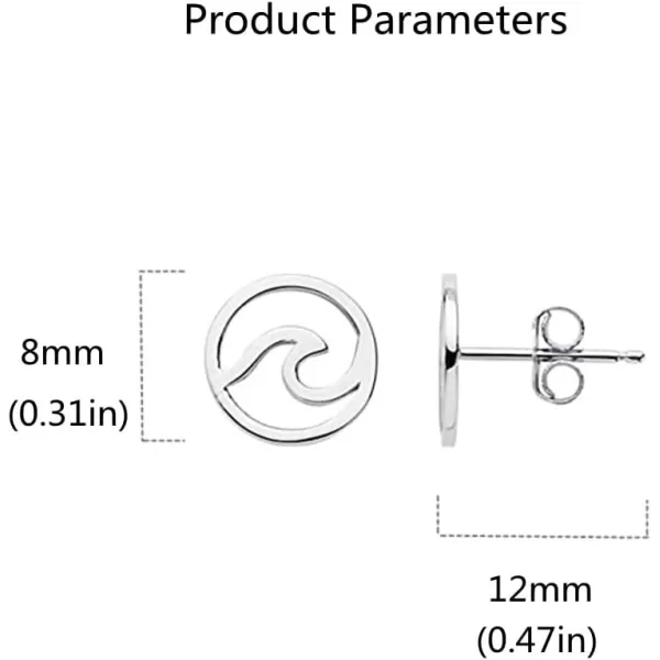Minimalist Round Ocean Wave Tiny Stud Earrings for Women Girls Men Sterling Silver Simple Small Studs Tragus Post Hypoallergenic Holiday Sea Beach Jewelry Gifts for Surfer LoverSilver
