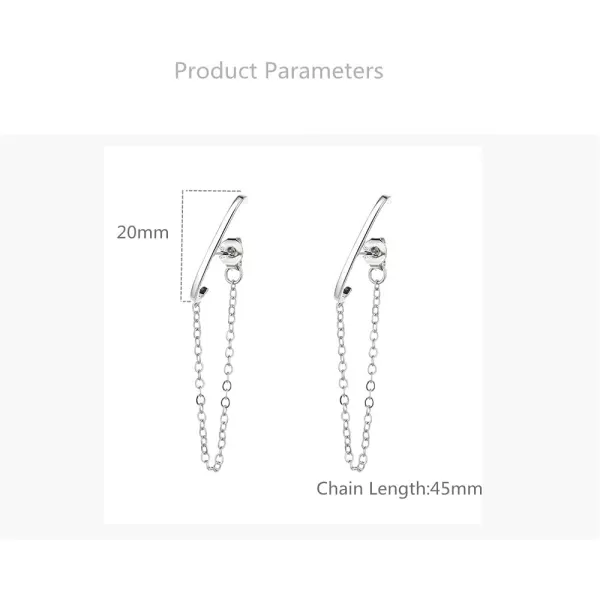Minimalist Suspension Hoop Ear Cuff Chain Dangle Drop Earrings for Women Girls 925 Silver Plated C Shaped Huggie Hoops Long Tassel Dangling Layered Curved Bar Stud Hypoallergenic EarringTassel Drop