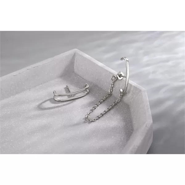 Minimalist Suspension Hoop Ear Cuff Chain Dangle Drop Earrings for Women Girls 925 Silver Plated C Shaped Huggie Hoops Long Tassel Dangling Layered Curved Bar Stud Hypoallergenic EarringTassel Drop