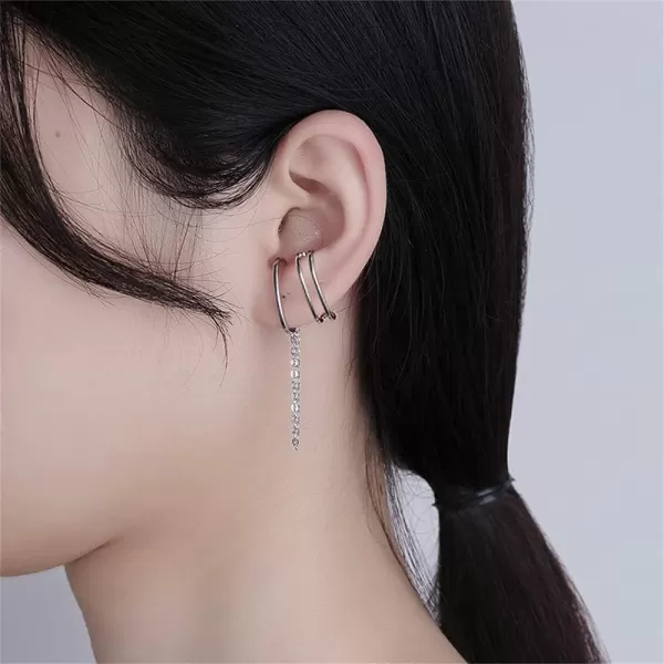 Minimalist Suspension Hoop Ear Cuff Chain Dangle Drop Earrings for Women Girls 925 Silver Plated C Shaped Huggie Hoops Long Tassel Dangling Layered Curved Bar Stud Hypoallergenic EarringTassel Drop