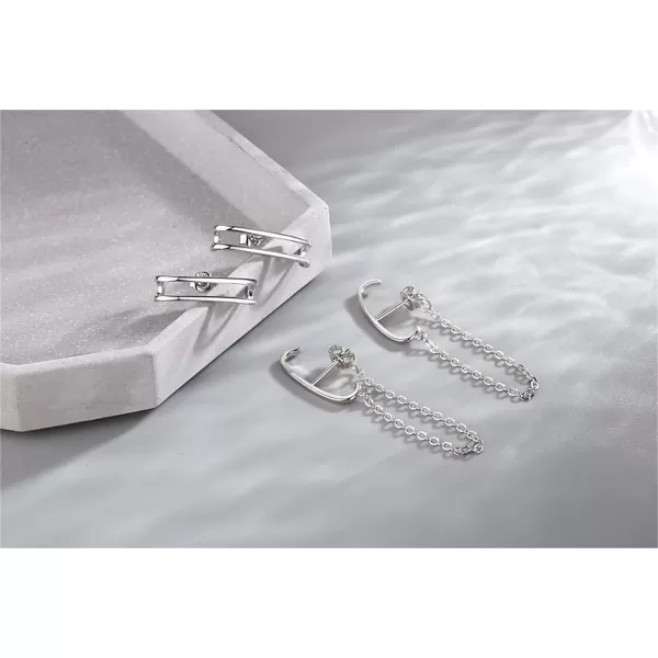 Minimalist Suspension Hoop Ear Cuff Chain Dangle Drop Earrings for Women Girls 925 Silver Plated C Shaped Huggie Hoops Long Tassel Dangling Layered Curved Bar Stud Hypoallergenic EarringTassel Drop