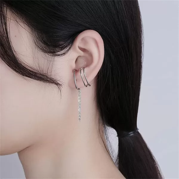 Minimalist Suspension Hoop Ear Cuff Chain Dangle Drop Earrings for Women Girls 925 Silver Plated C Shaped Huggie Hoops Long Tassel Dangling Layered Curved Bar Stud Hypoallergenic EarringStud
