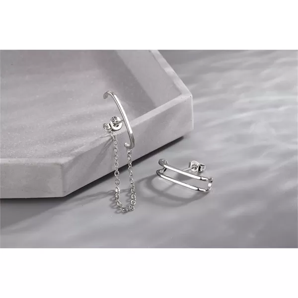 Minimalist Suspension Hoop Ear Cuff Chain Dangle Drop Earrings for Women Girls 925 Silver Plated C Shaped Huggie Hoops Long Tassel Dangling Layered Curved Bar Stud Hypoallergenic EarringStud