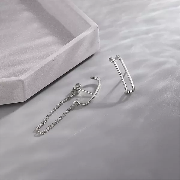 Minimalist Suspension Hoop Ear Cuff Chain Dangle Drop Earrings for Women Girls 925 Silver Plated C Shaped Huggie Hoops Long Tassel Dangling Layered Curved Bar Stud Hypoallergenic EarringStud