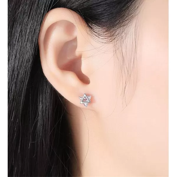 Minimalist Triangle CZ Stud Earrings for Women Girls S925 Sterling Silver Tiny Small Cute Geometrical David Star Sparkling Cubic Zirconia Hypoallergenic Pierced Ear Studs Tragus PostClear Crystal