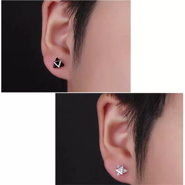 Minimalist Triangle CZ Stud Earrings for Women Girls S925 Sterling Silver Tiny Small Cute Geometrical David Star Sparkling Cubic Zirconia Hypoallergenic Pierced Ear Studs Tragus PostBlack Crystal