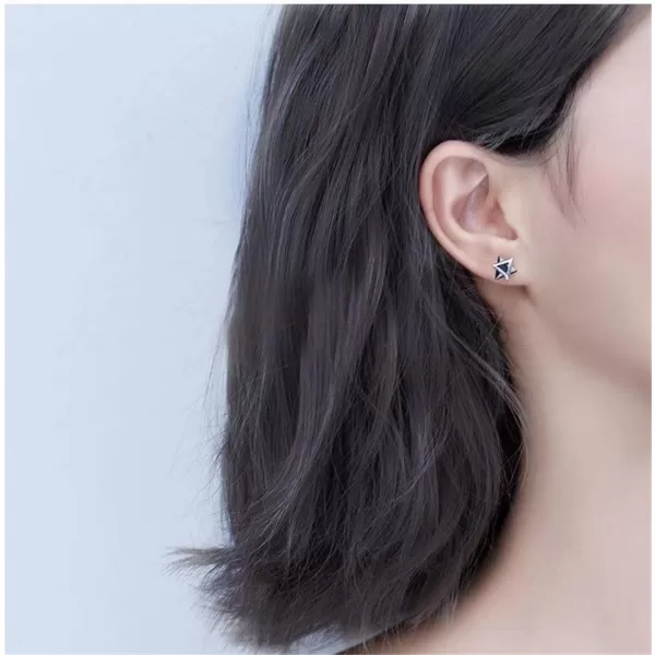 Minimalist Triangle CZ Stud Earrings for Women Girls S925 Sterling Silver Tiny Small Cute Geometrical David Star Sparkling Cubic Zirconia Hypoallergenic Pierced Ear Studs Tragus PostBlack Crystal