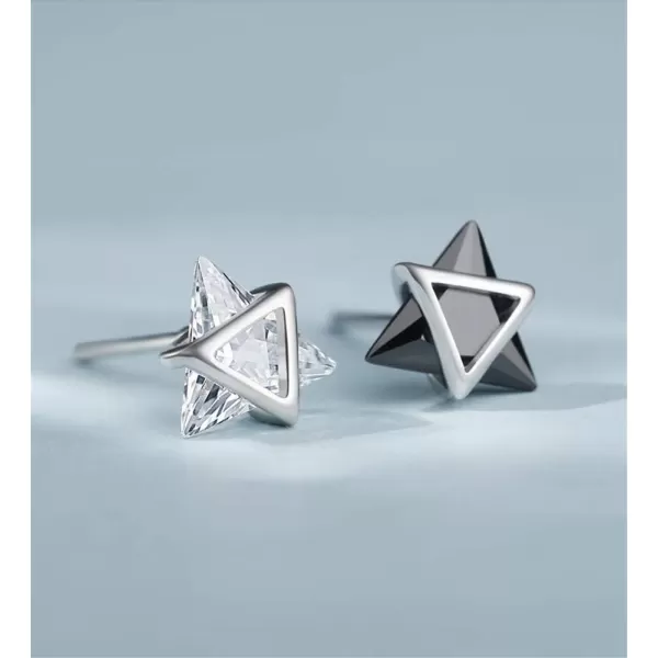 Minimalist Triangle CZ Stud Earrings for Women Girls S925 Sterling Silver Tiny Small Cute Geometrical David Star Sparkling Cubic Zirconia Hypoallergenic Pierced Ear Studs Tragus PostBlack Crystal