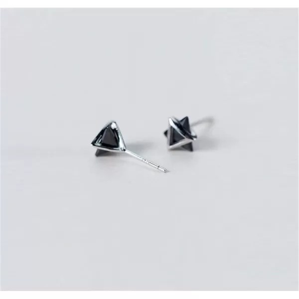 Minimalist Triangle CZ Stud Earrings for Women Girls S925 Sterling Silver Tiny Small Cute Geometrical David Star Sparkling Cubic Zirconia Hypoallergenic Pierced Ear Studs Tragus PostBlack Crystal