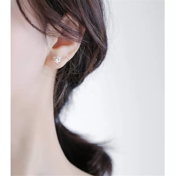 Minimalist Triangle CZ Stud Earrings for Women Girls S925 Sterling Silver Tiny Small Cute Geometrical David Star Sparkling Cubic Zirconia Hypoallergenic Pierced Ear Studs Tragus PostClear Crystal