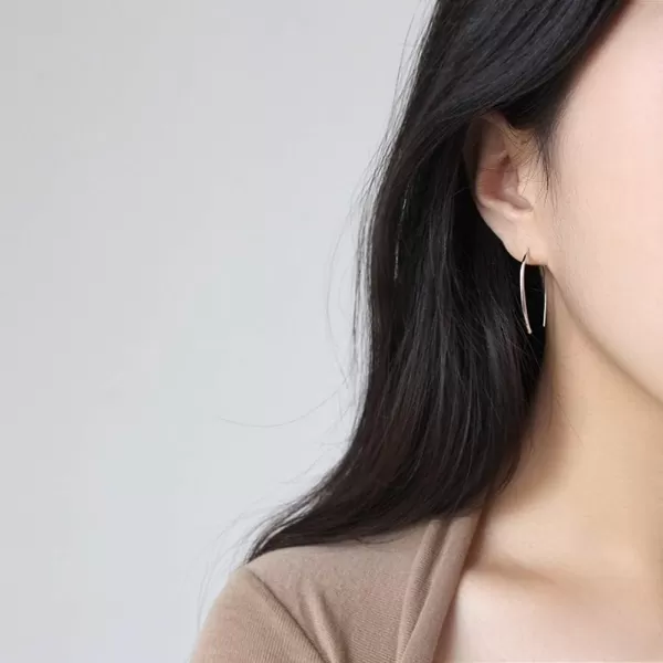 Minimalist Upside Down Drop Dangle Open Hoop Earrings for Women Girls S925 Sterling Silver Lightweight Wire Needle Thin Threader U Shape Earring Hypoallergenic Jewelry GiftsSterling Silver