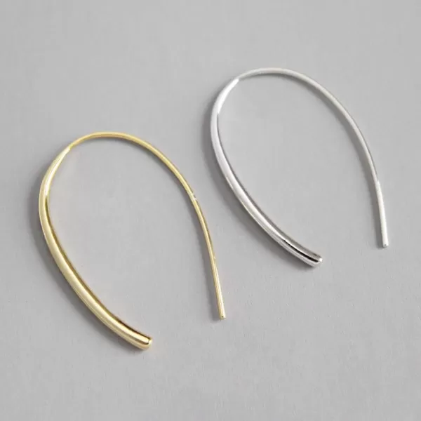 Minimalist Upside Down Drop Dangle Open Hoop Earrings for Women Girls S925 Sterling Silver Lightweight Wire Needle Thin Threader U Shape Earring Hypoallergenic Jewelry GiftsSterling Silver