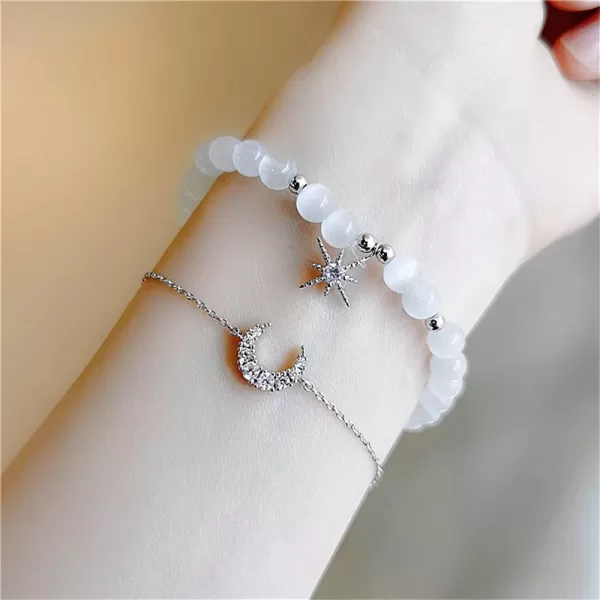 Moon Star Cat Eye Stretch Bracelet CZ Ball Beaded Bracelets Set for Women Girls Dainty Wedding Friendship Charms Adjustable Link Chains Comfortable Gifts 2 PCSMoon Star Cat Eye Stretch Bracelet CZ Ball Beaded Bracelets Set for Women Girls Dainty Wedding Friendship Charms Adjustable Link Chains Comfortable Gifts 2 PCS