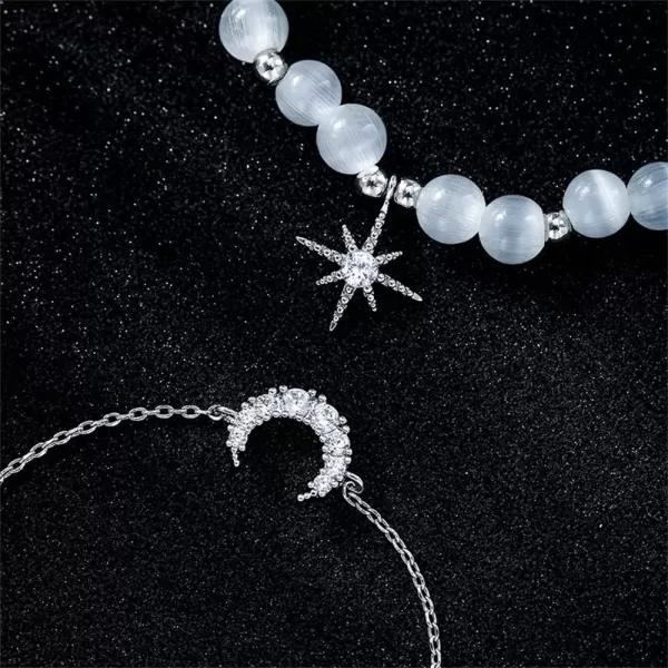 Moon Star Cat Eye Stretch Bracelet CZ Ball Beaded Bracelets Set for Women Girls Dainty Wedding Friendship Charms Adjustable Link Chains Comfortable Gifts 2 PCSMoon Star Cat Eye Stretch Bracelet CZ Ball Beaded Bracelets Set for Women Girls Dainty Wedding Friendship Charms Adjustable Link Chains Comfortable Gifts 2 PCS