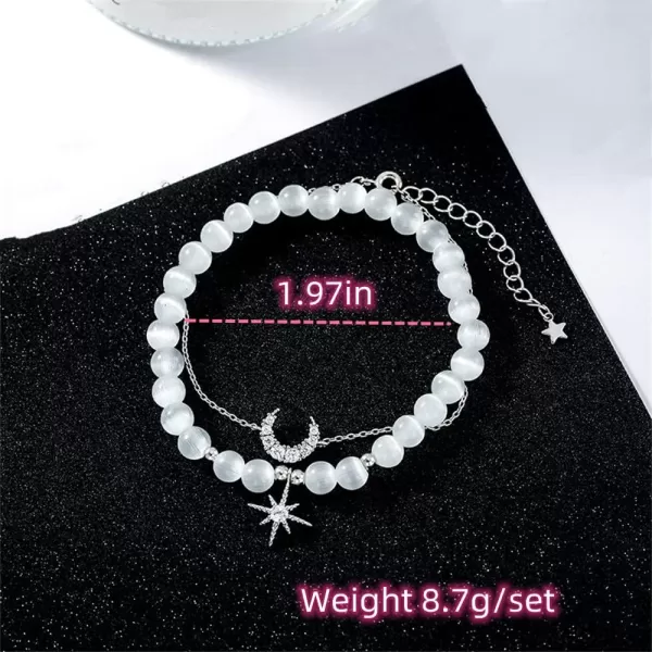 Moon Star Cat Eye Stretch Bracelet CZ Ball Beaded Bracelets Set for Women Girls Dainty Wedding Friendship Charms Adjustable Link Chains Comfortable Gifts 2 PCSMoon Star Cat Eye Stretch Bracelet CZ Ball Beaded Bracelets Set for Women Girls Dainty Wedding Friendship Charms Adjustable Link Chains Comfortable Gifts 2 PCS