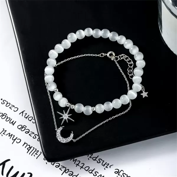 Moon Star Cat Eye Stretch Bracelet CZ Ball Beaded Bracelets Set for Women Girls Dainty Wedding Friendship Charms Adjustable Link Chains Comfortable Gifts 2 PCSMoon Star Cat Eye Stretch Bracelet CZ Ball Beaded Bracelets Set for Women Girls Dainty Wedding Friendship Charms Adjustable Link Chains Comfortable Gifts 2 PCS