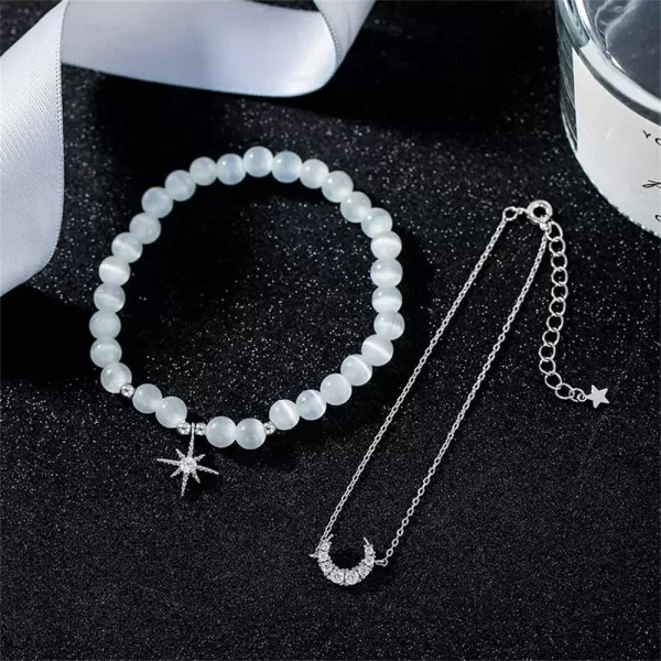 Moon Star Cat Eye Stretch Bracelet CZ Ball Beaded Bracelets Set for Women Girls Dainty Wedding Friendship Charms Adjustable Link Chains Comfortable Gifts 2 PCSMoon Star Cat Eye Stretch Bracelet CZ Ball Beaded Bracelets Set for Women Girls Dainty Wedding Friendship Charms Adjustable Link Chains Comfortable Gifts 2 PCS