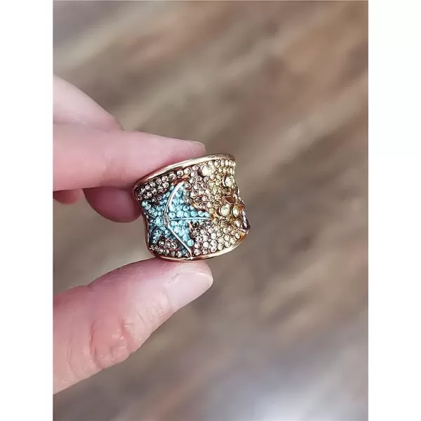 Ocean Starfish Statement Ring for Women Girls Wide Gold Vintage Blue Purple Crystal CZ Band Cocktail Party Rings Big Chunky Antique Exaggerated Jewelry Dainty GiftOcean Starfish Statement Ring for Women Girls Wide Gold Vintage Blue Purple Crystal CZ Band Cocktail Party Rings Big Chunky Antique Exaggerated Jewelry Dainty Gift