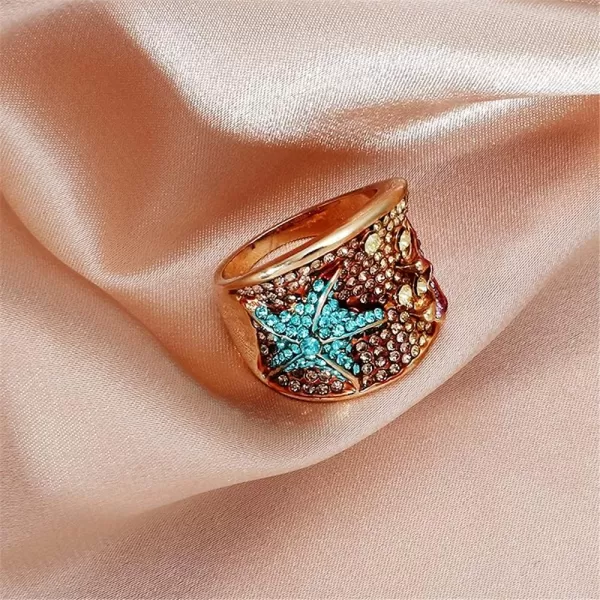 Ocean Starfish Statement Ring for Women Girls Wide Gold Vintage Blue Purple Crystal CZ Band Cocktail Party Rings Big Chunky Antique Exaggerated Jewelry Dainty GiftOcean Starfish Statement Ring for Women Girls Wide Gold Vintage Blue Purple Crystal CZ Band Cocktail Party Rings Big Chunky Antique Exaggerated Jewelry Dainty Gift