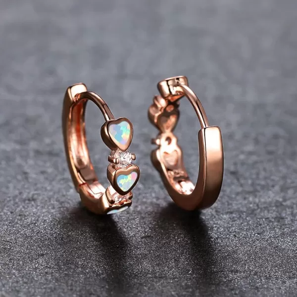 Opal Love Heart Hoop Earrings for Women Girls Teens 14K Rose Gold Plated Cubic Zirconia Huggie Small Hoops Cartilage Hypoallergenic NickelFree Dainty Birthday Anniversary Jewelry GiftsRose Gold White