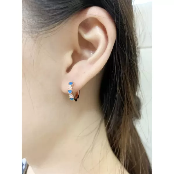 Opal Love Heart Hoop Earrings for Women Girls Teens 14K Rose Gold Plated Cubic Zirconia Huggie Small Hoops Cartilage Hypoallergenic NickelFree Dainty Birthday Anniversary Jewelry GiftsRose Gold Blue