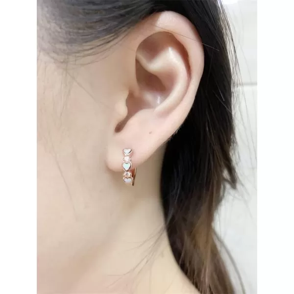 Opal Love Heart Hoop Earrings for Women Girls Teens 14K Rose Gold Plated Cubic Zirconia Huggie Small Hoops Cartilage Hypoallergenic NickelFree Dainty Birthday Anniversary Jewelry GiftsRose Gold White