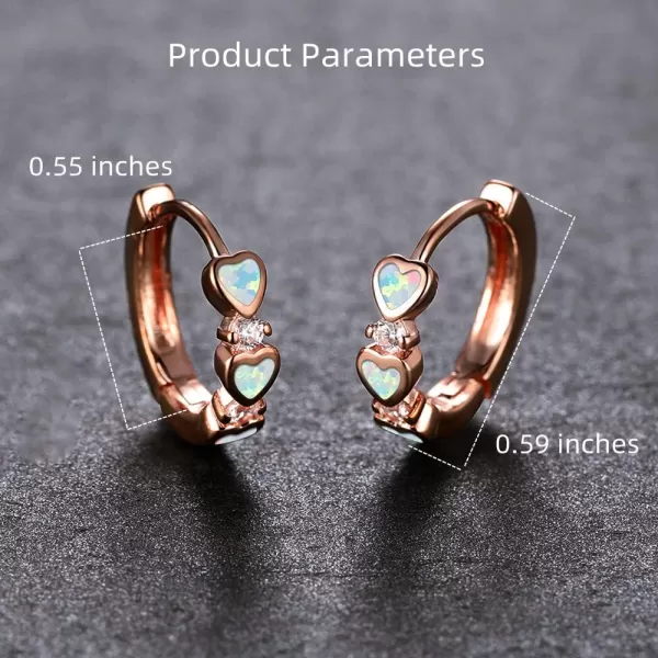 Opal Love Heart Hoop Earrings for Women Girls Teens 14K Rose Gold Plated Cubic Zirconia Huggie Small Hoops Cartilage Hypoallergenic NickelFree Dainty Birthday Anniversary Jewelry GiftsRose Gold White