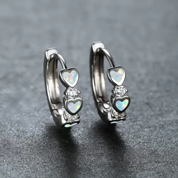 Opal Love Heart Hoop Earrings for Women Girls Teens 14K Rose Gold Plated Cubic Zirconia Huggie Small Hoops Cartilage Hypoallergenic NickelFree Dainty Birthday Anniversary Jewelry GiftsSilver White