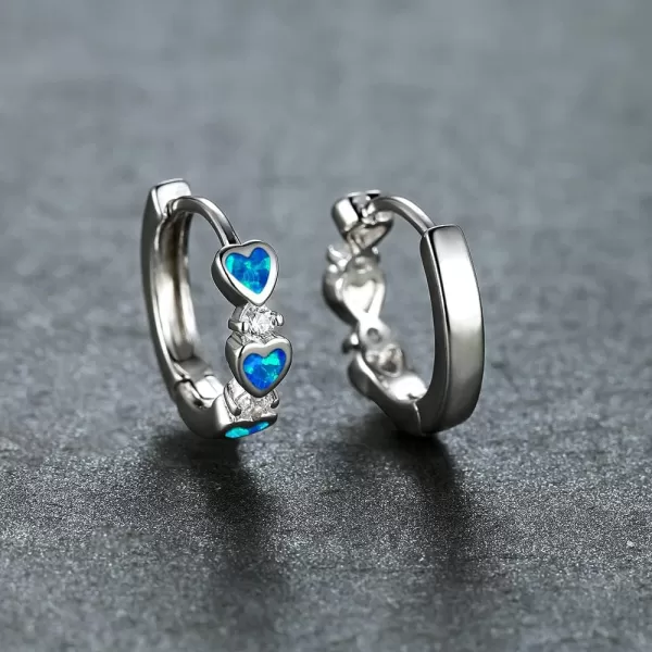 Opal Love Heart Hoop Earrings for Women Girls Teens 14K Rose Gold Plated Cubic Zirconia Huggie Small Hoops Cartilage Hypoallergenic NickelFree Dainty Birthday Anniversary Jewelry GiftsSilver Blue